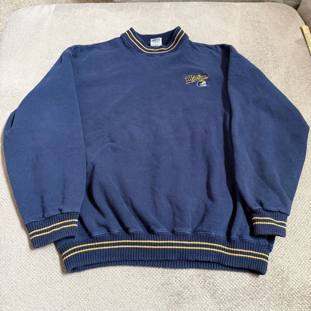 Vintage 1990s Nutmeg Mills Michigan Wolverines Crewneck Sweatshirt Navy Blue XL